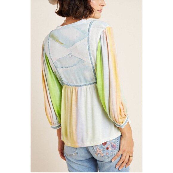 Bl-nk Renata Tie Dye embroidered Blouse Size XL watercolor pastel Top Flowey - Picture 2 of 9
